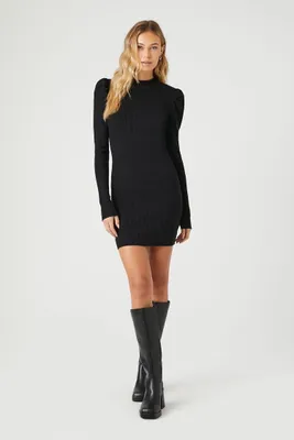 Women's Puff-Sleeve Mini Sweater Dress