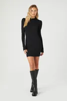 Women's Puff-Sleeve Mini Sweater Dress in Black Large