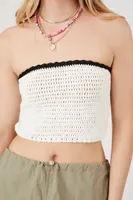 Women's Sweater-Knit Cropped Tube Top in White/Black Large