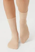 Ribbed-Trim Crew Socks in Tan