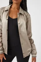 Women's Satin Varsity-Striped Bomber Jacket in Castlerock Small