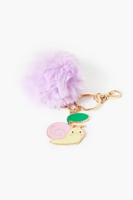 Snail Pom Pom Enamel Keychain in Pink/Gold