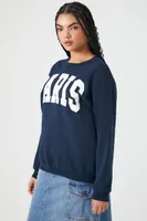 Women's Fleece Paris Graphic Pullover Navy