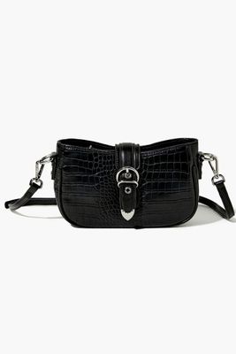 Women's Faux Croc Leather Crossbody Bag in Black