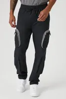 Men Slim-Fit Contrasting 3D Cargo Pants in Black/Grey, XXL