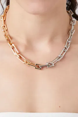 Women's Two-Tone Anchor Chain Necklace in Gold/Silver