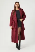 Women's Belted Faux Suede Trench Coat in Wine Medium