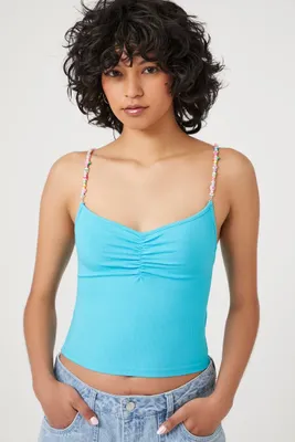 Women's Cropped Beaded-Strap Cami in Maui Blue Medium