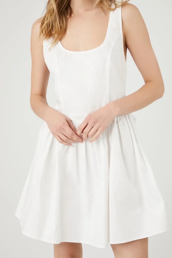 Women's Poplin Tie-Back A-Line Mini Dress in White, XL