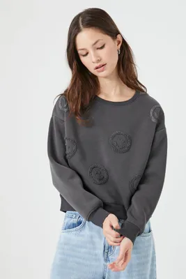 Women's Fleece Printed Sweater in Black Small