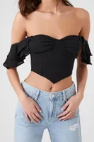 Women's Off-the-Shoulder Bustier Crop Top in Black, XL