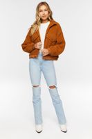 Women's Faux Shearling Zip-Up Bomber Jacket in Mocha Large