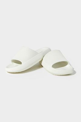 Women's Textured Almond-Toe Slides in White, 8