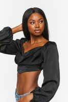 Women's Draped Satin Crop Top in Black Large