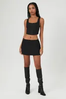 Women's Hook-and-Eye Corset Crop Top in Black, XL