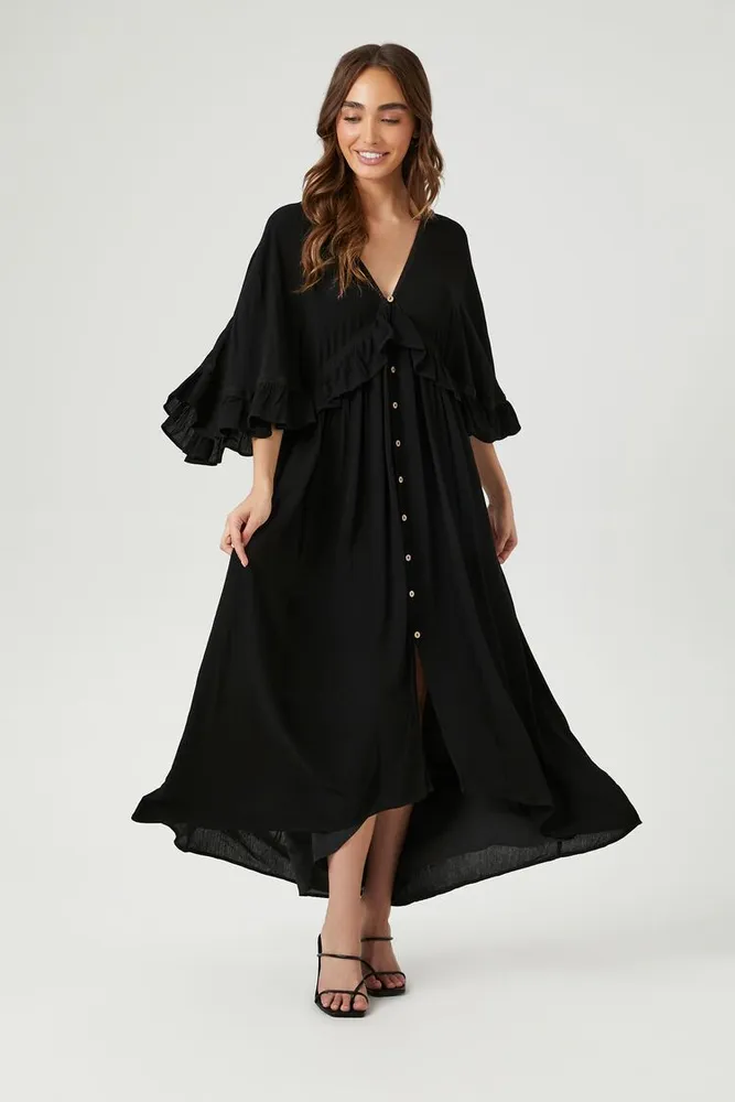 Women's Butterfly-Sleeve Flounce Maxi Dress