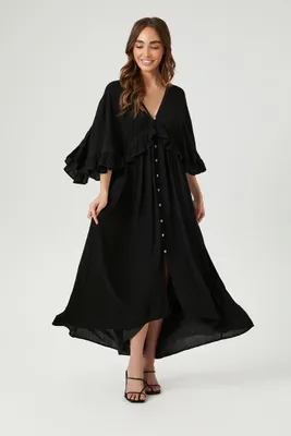 Women's Butterfly-Sleeve Flounce Maxi Dress