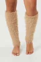 Fuzzy Knit Leg Warmers in Tan