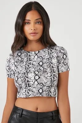 Women's Contour Snake Print T-Shirt in Black/White, XS