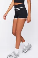 Women's Active Seamless Contrast-Trim Biker Shorts in Black/White Medium