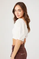 Women's Smocked Floral Eyelet Crop Top in White Small