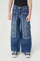 Girls Frayed Cargo Jeans (Kids) in Dark Denim, 9/10