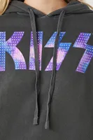 Women's Rhinestone KISS Fleece Graphic Hoodie in Black Medium