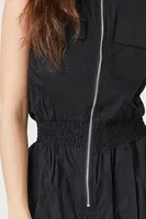 Women's Sleeveless Poplin Zip-Up Jumpsuit in Black Medium