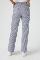 Women's Twill Striped Straight-Leg Pants in Blue Small