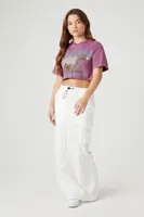 Women's Cropped California Graphic T-Shirt in Purple Medium