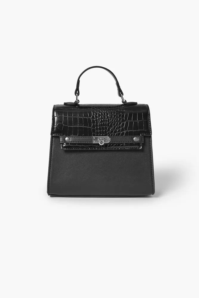 Women's Faux Croc Crossbody Bag in Black