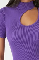 Women's Ribbed Cutout Bodycon Mini Dress in Purple Medium