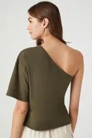 Women's One-Shoulder Top in Olive Medium