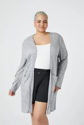 Women's Open-Front Cardigan Sweater in Heather Grey, 2X