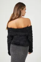 Women's Faux Fur Off-the-Shoulder Top in Black Medium