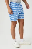 Men Striped Star Print Swim Trunks in Blue Large