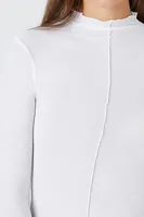 Women's Ribbed Mock Neck Long-Sleeve T-Shirt in White Small