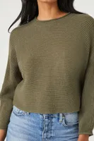 Women's Ribbed Crew Neck Sweater in Olive Small