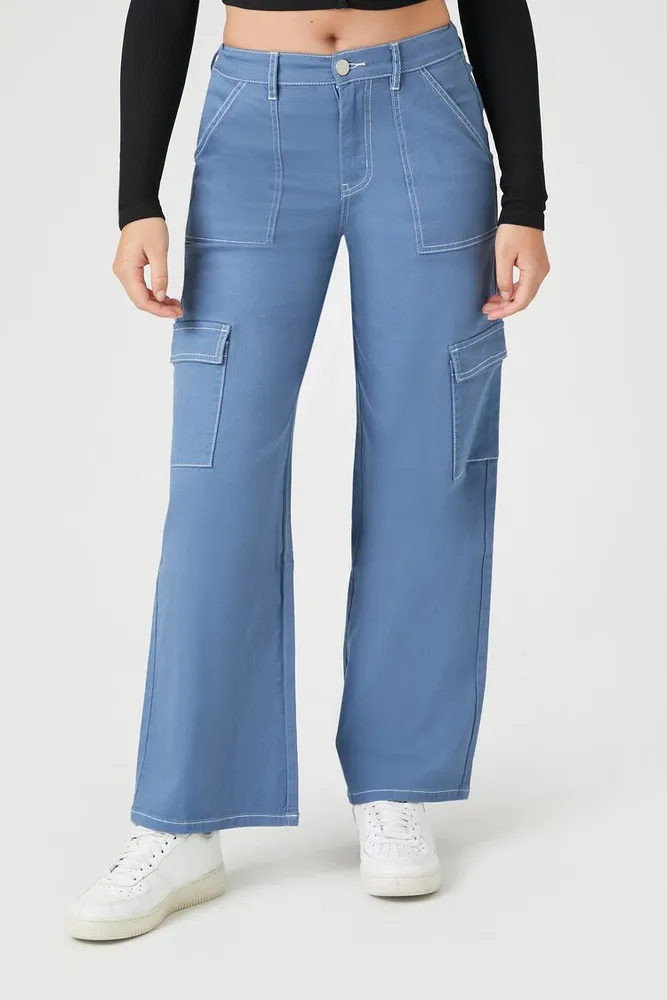 Women's Twill Cargo Pants in Blue Small