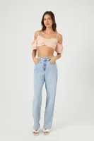 Women's Open-Shoulder Sweetheart Crop Top in Pale Peach, XS