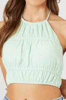 Women's Open-Back Halter Crop Top in Mint, XL