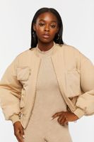 Women's Zip-Up Utility Bomber Jacket in Khaki Medium