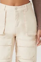 Women's Zippered High-Rise Cargo Jeans in Ivory Large