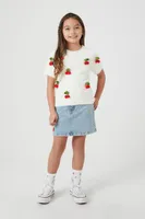 Girls Embroidered Denim Skirt (Kids) in Light Denim, 9/10