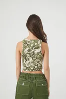 Women's Rib-Knit Cropped NY Camo Tank Top in Khaki Medium