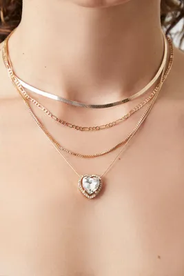 Women's Layered Faux Gem Heart Necklace in Gold