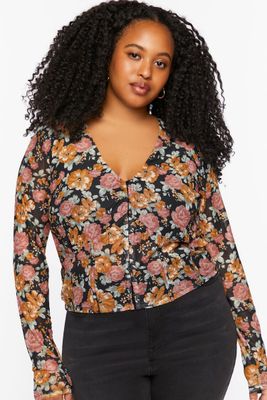 Women's Floral Print Bustier Top in Black, 0X