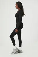 Women's Active Halter Long-Sleeve Jumpsuit in Black, XS