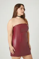 Women's Faux Leather Mini Tube Dress in Burgundy, 0X