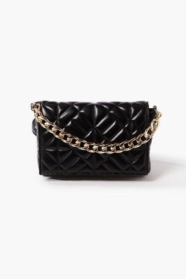 Women's Quilted Faux Leather Crossbody Bag in Black